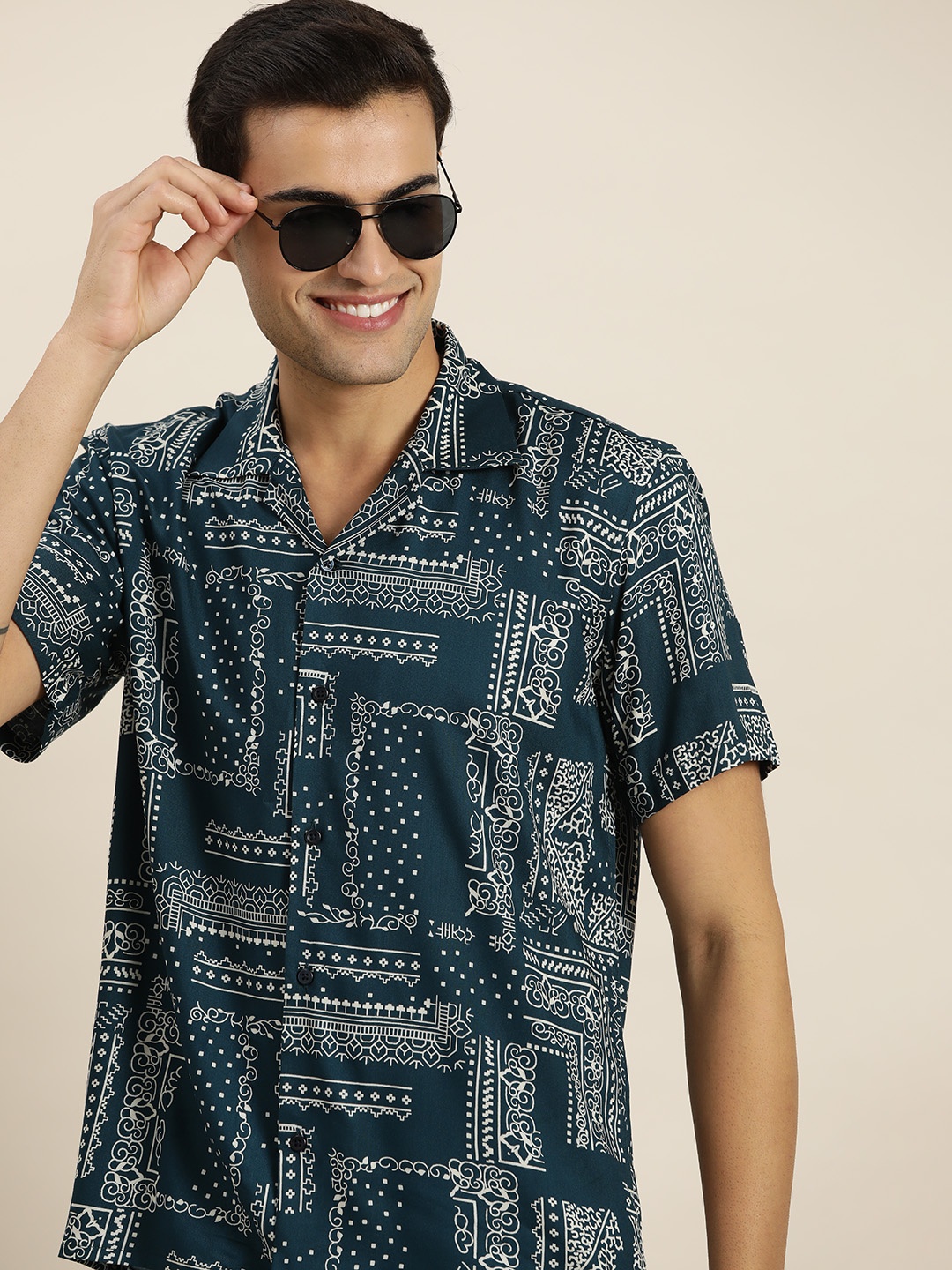 

Hancock Printed Relaxed Opaque Casual Shirt, Teal