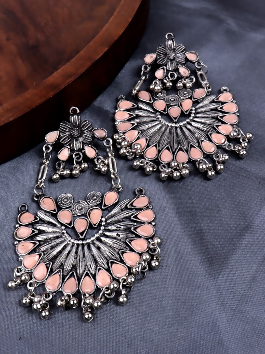 

VAGHBHATT Silver Plated Circular Drop Earrings, Peach