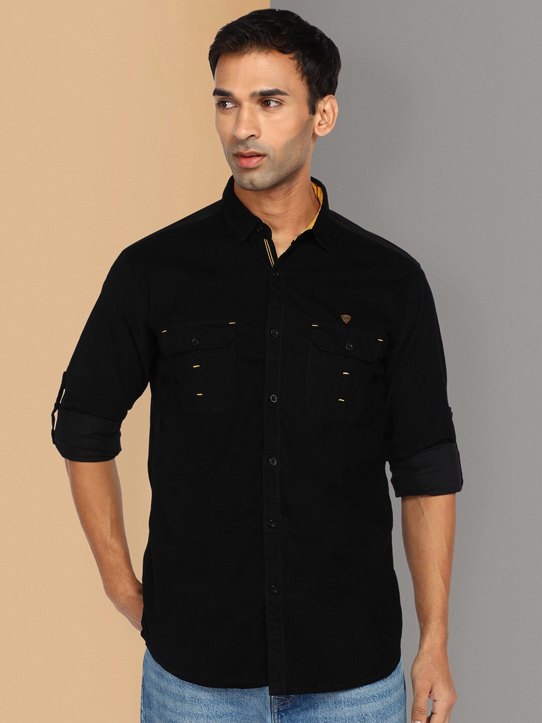 

Kuons Avenue Smart Slim Fit Spread Collar Corduroy Casual Shirt, Black
