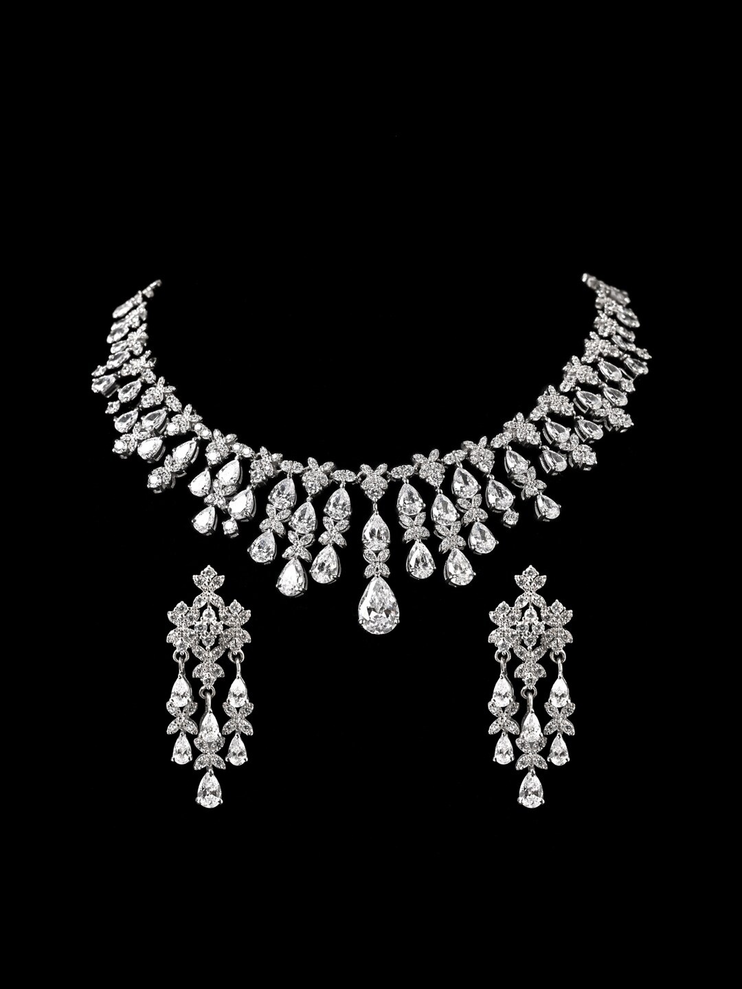 

Clara 925 Sterling Silver Rhodium-Plated CZ Stone-Studded Jewellery Set