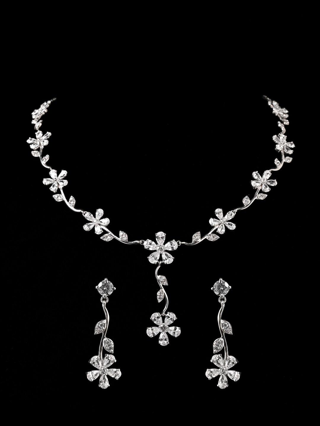 

Clara 925 Sterling Silver Rhodium-Plated CZ Studded Jewellery Set