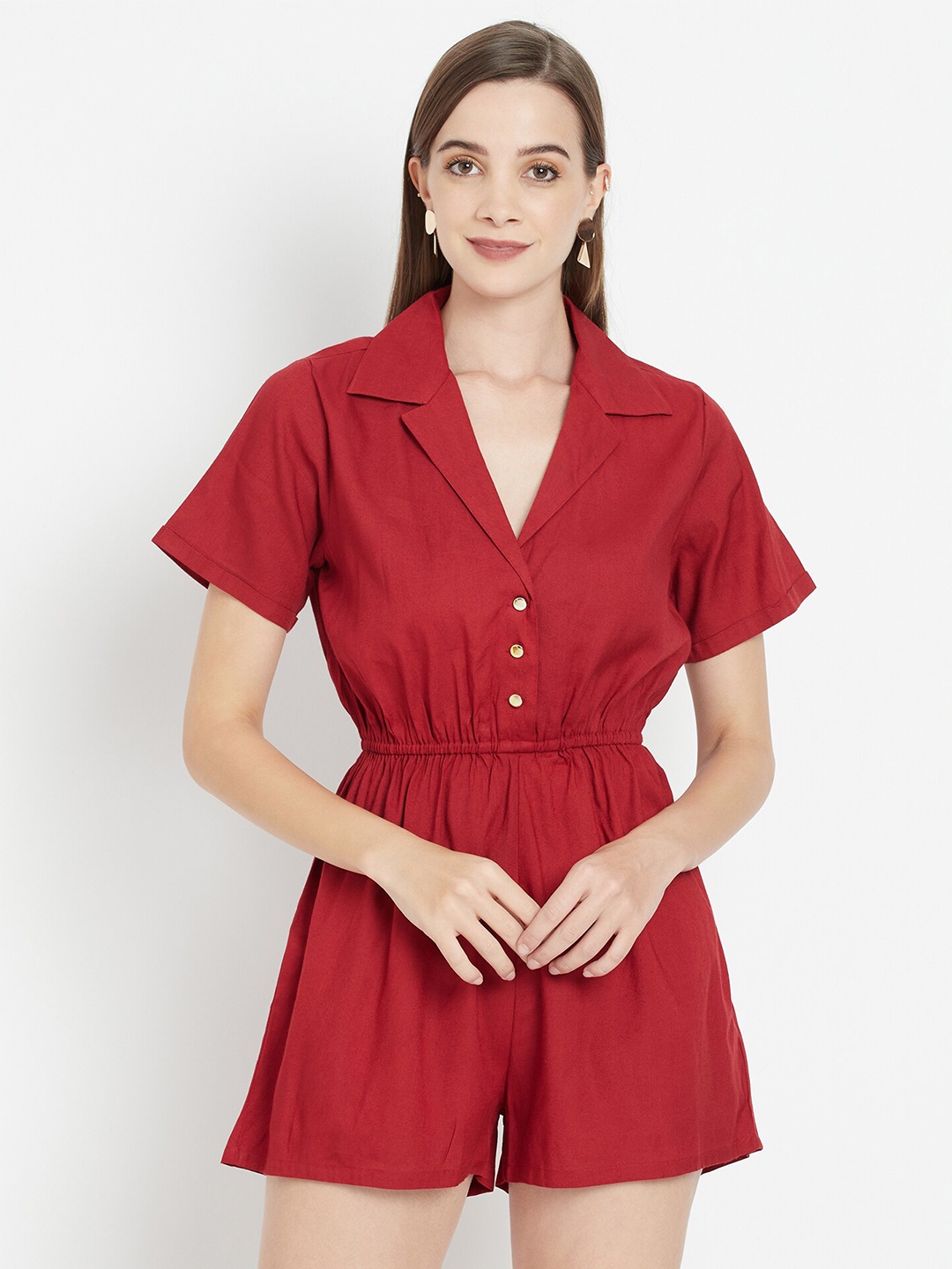 

WESTCLO Shirt Collar Jumpsuit, Red