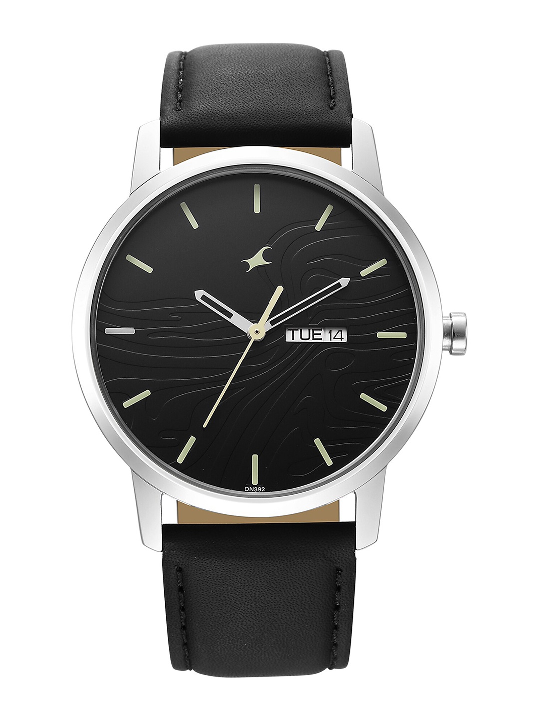 

Fastrack Men Textured Round Dial & Leather Straps Analogue Watch- 3295SL01, Black