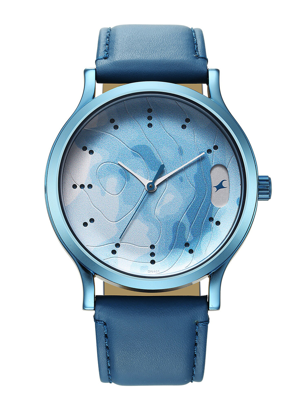Fastrack Men Printed Round Dial & Leather Straps Analogue Watch 3296QL01