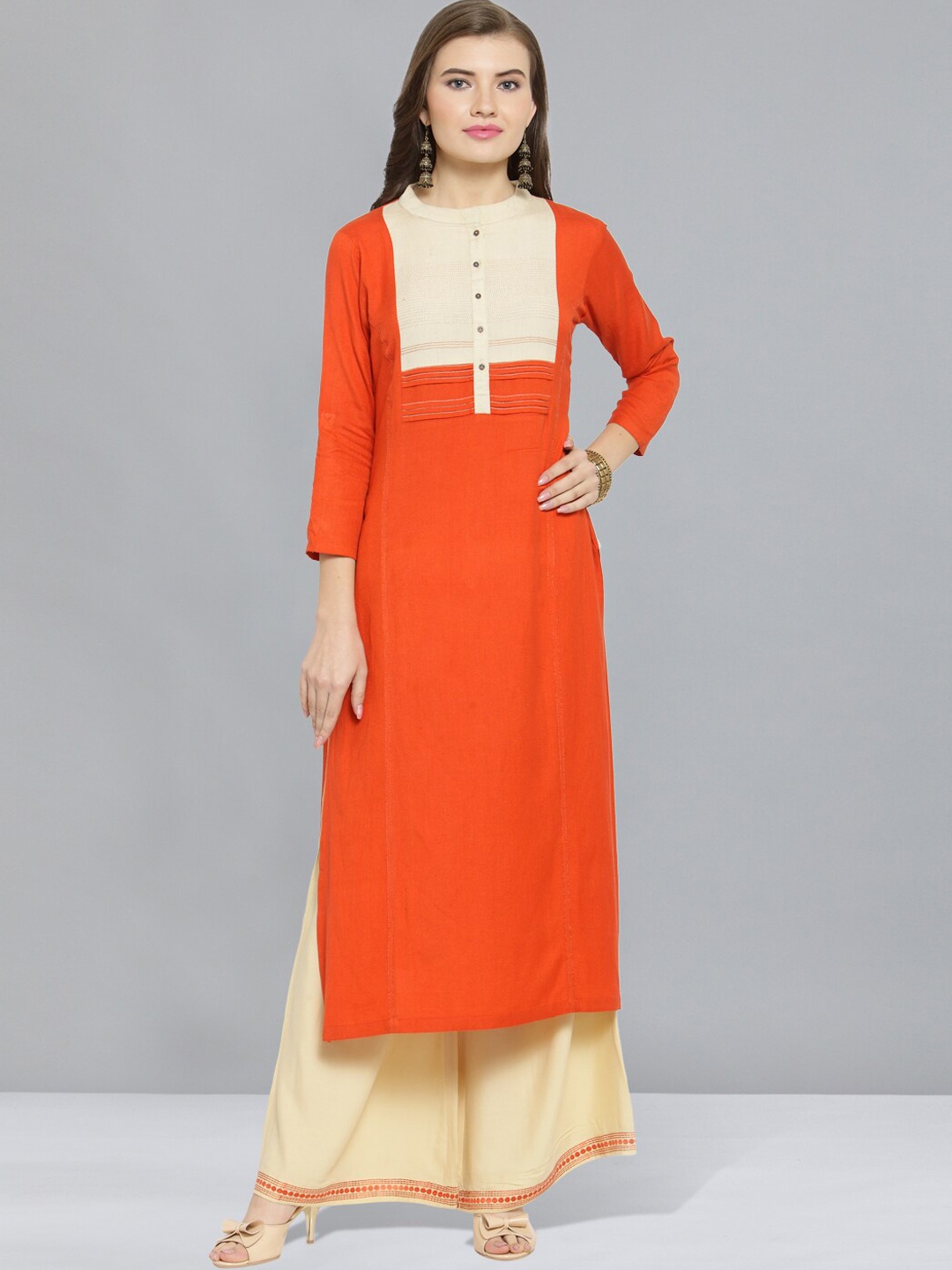 

Kvsfab Thread Work Kurta with Palazzos, Orange