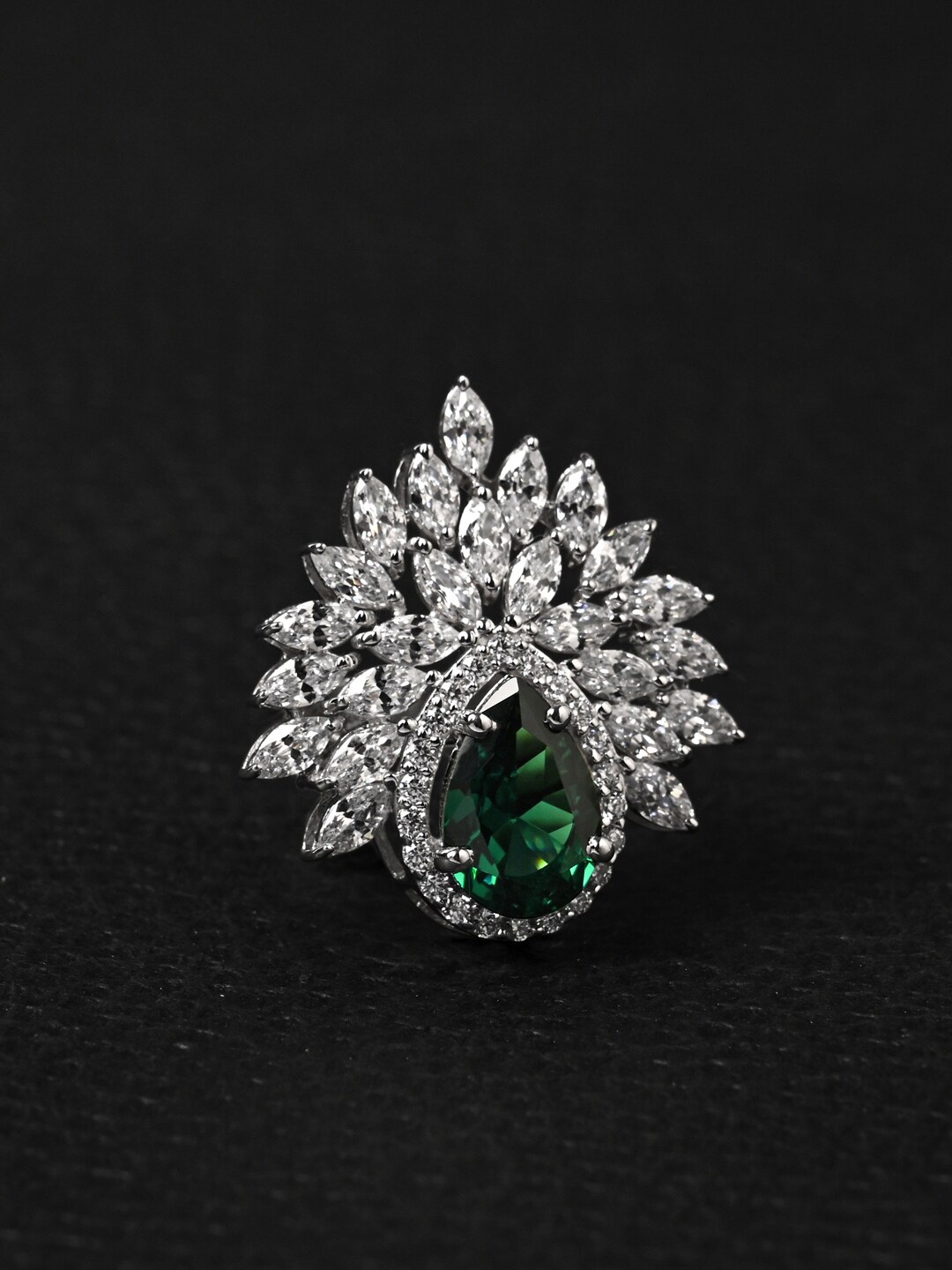 

Clara 925 Sterling Silver Rhodium-Plated CZ Studded Adjustable Finger Ring