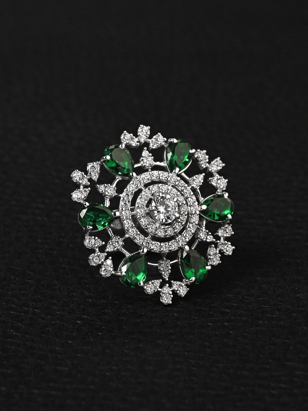 

Clara 925 Sterling Silver Rhodium-Plated Cubic Zirconia-Studded Finger Ring