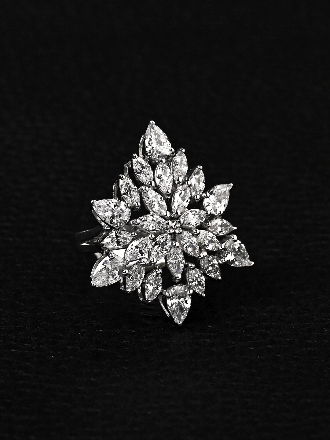 

Clara 92.5 Sterling Silver Rhodium-Plated Cubic Zirconia-Studded Finger Ring