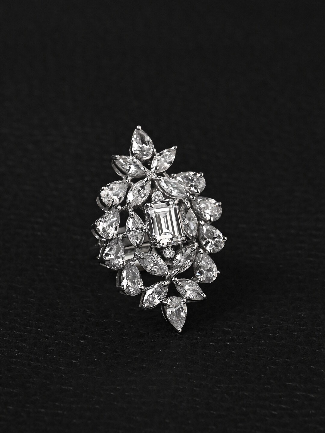 

Clara 925 Sterling Silver Rhodium-Plated CZ Studded Adjustable Finger Ring