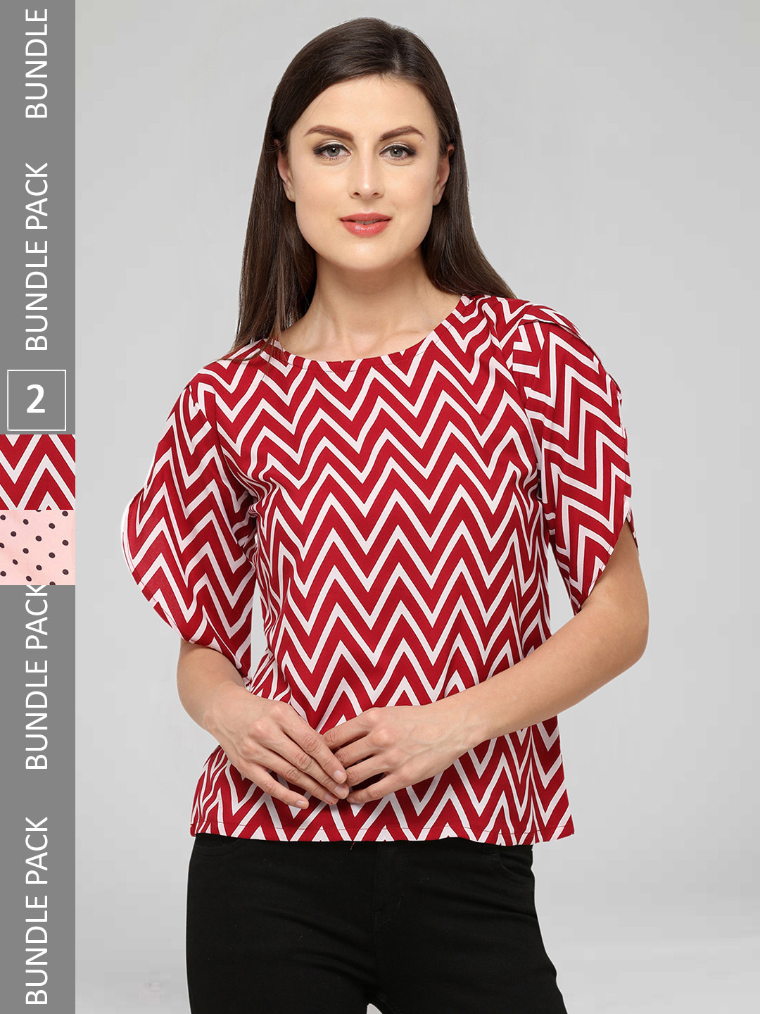 

Selvia Pack of 2 Geometric Print Crepe Top, Peach