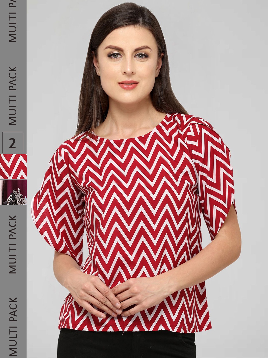 

Selvia Pack of 2 Geometric Print Crepe Top, Red