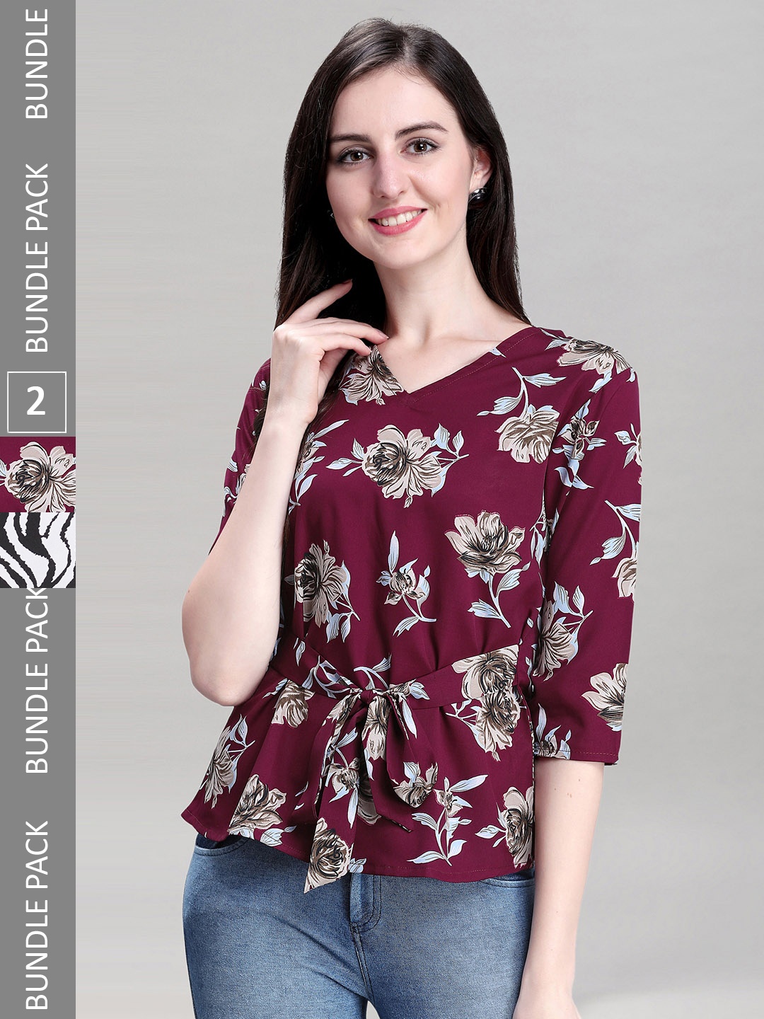 

Selvia Pack Of 2 Floral Print Crepe Top, White