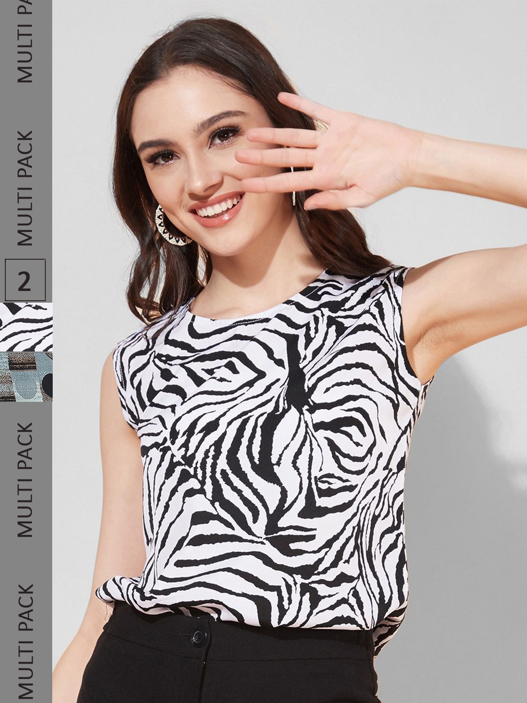 

Selvia Pack Of 2 Printed Crepe Top, White