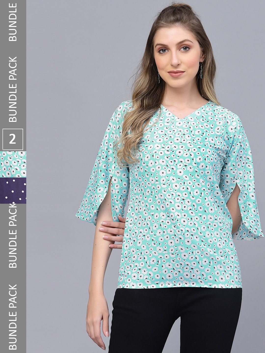 

Selvia Pack of 2 Polka Dot Print Crepe Top, Navy blue