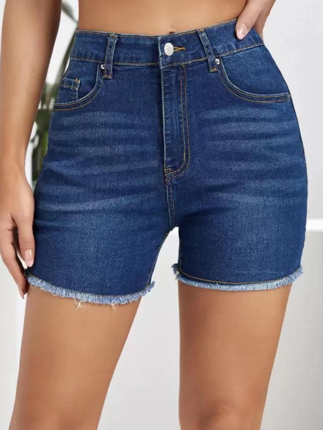 

Kotty Women Washed Skinny Fit High-Rise Denim Shorts, Blue