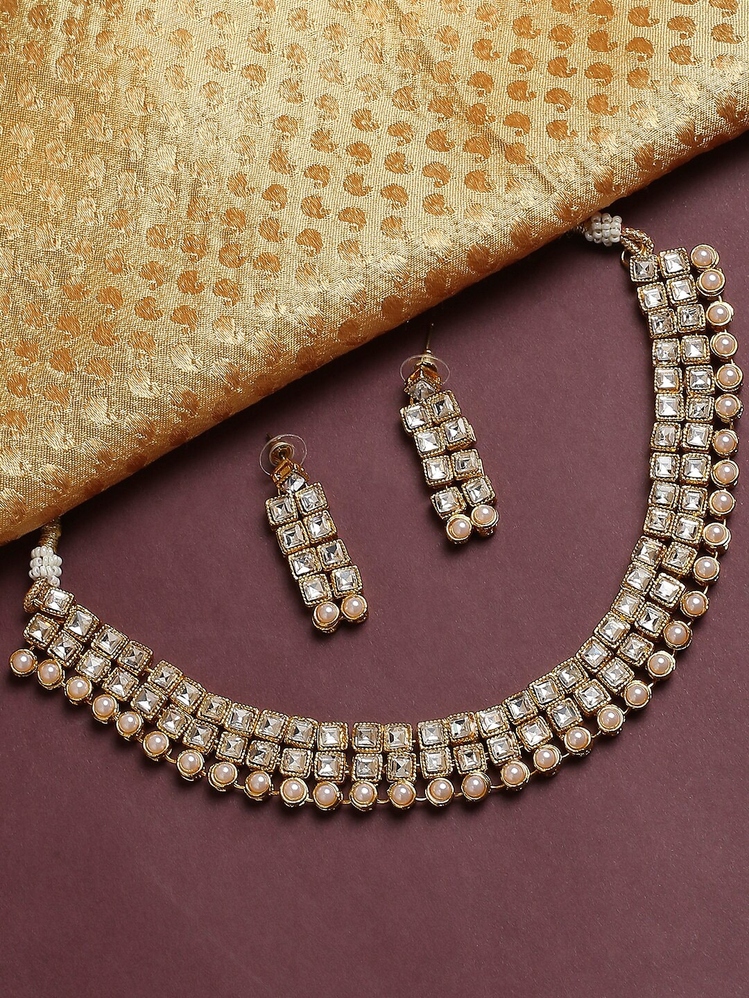 

OOMPH Kundan Studded & Pearl Beaded Jadau Jewellery Set, Gold