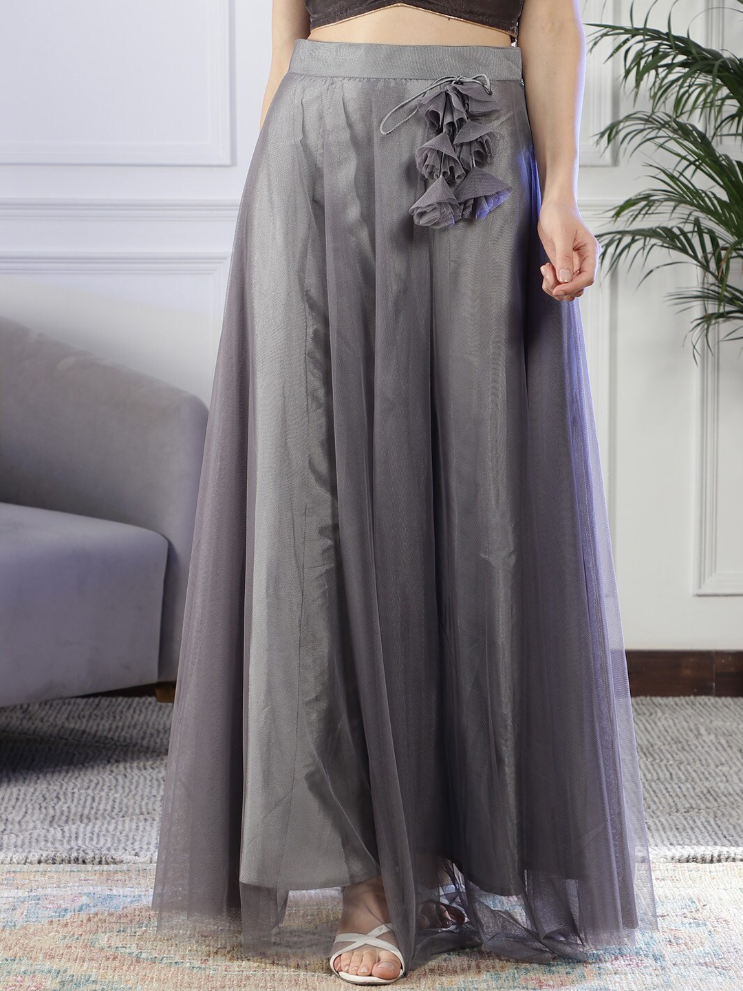 

NEUDIS Flared Maxi Lehenga Skirt, Grey