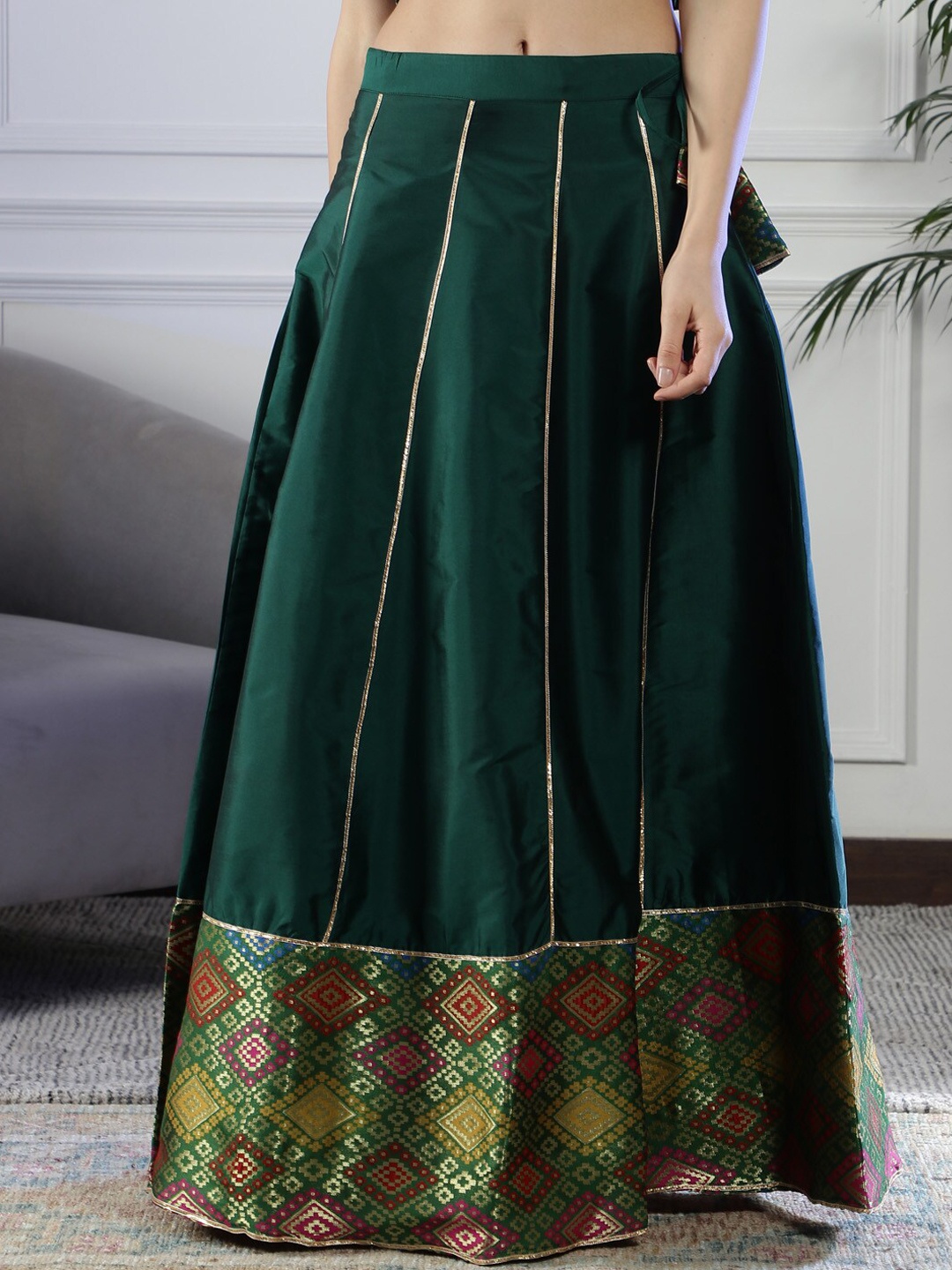 

NEUDIS Embellished Maxi Flared Lehenga Skirt, Green