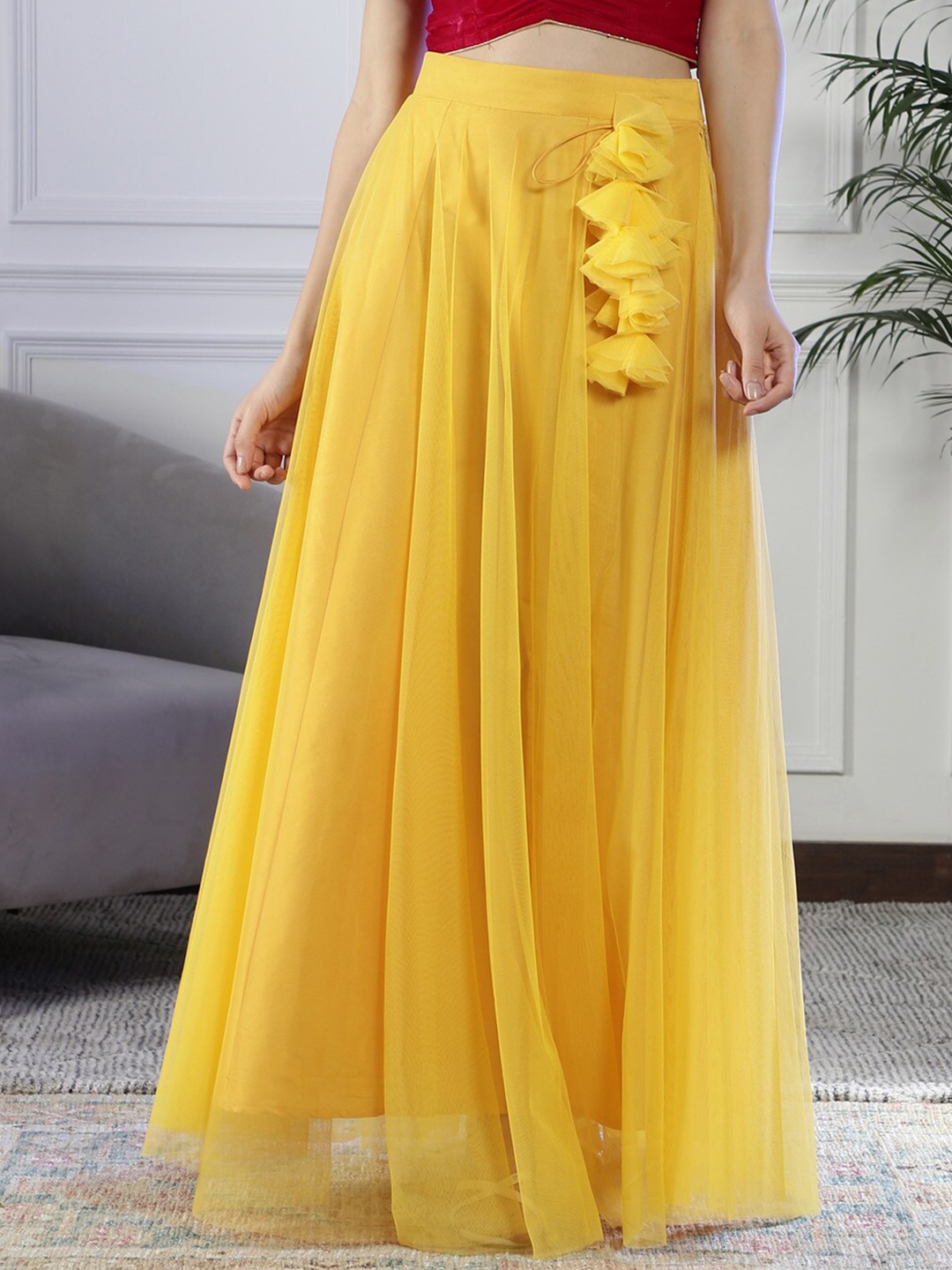 

NEUDIS Soft Net Flared Maxi Lehenga Skirt, Yellow