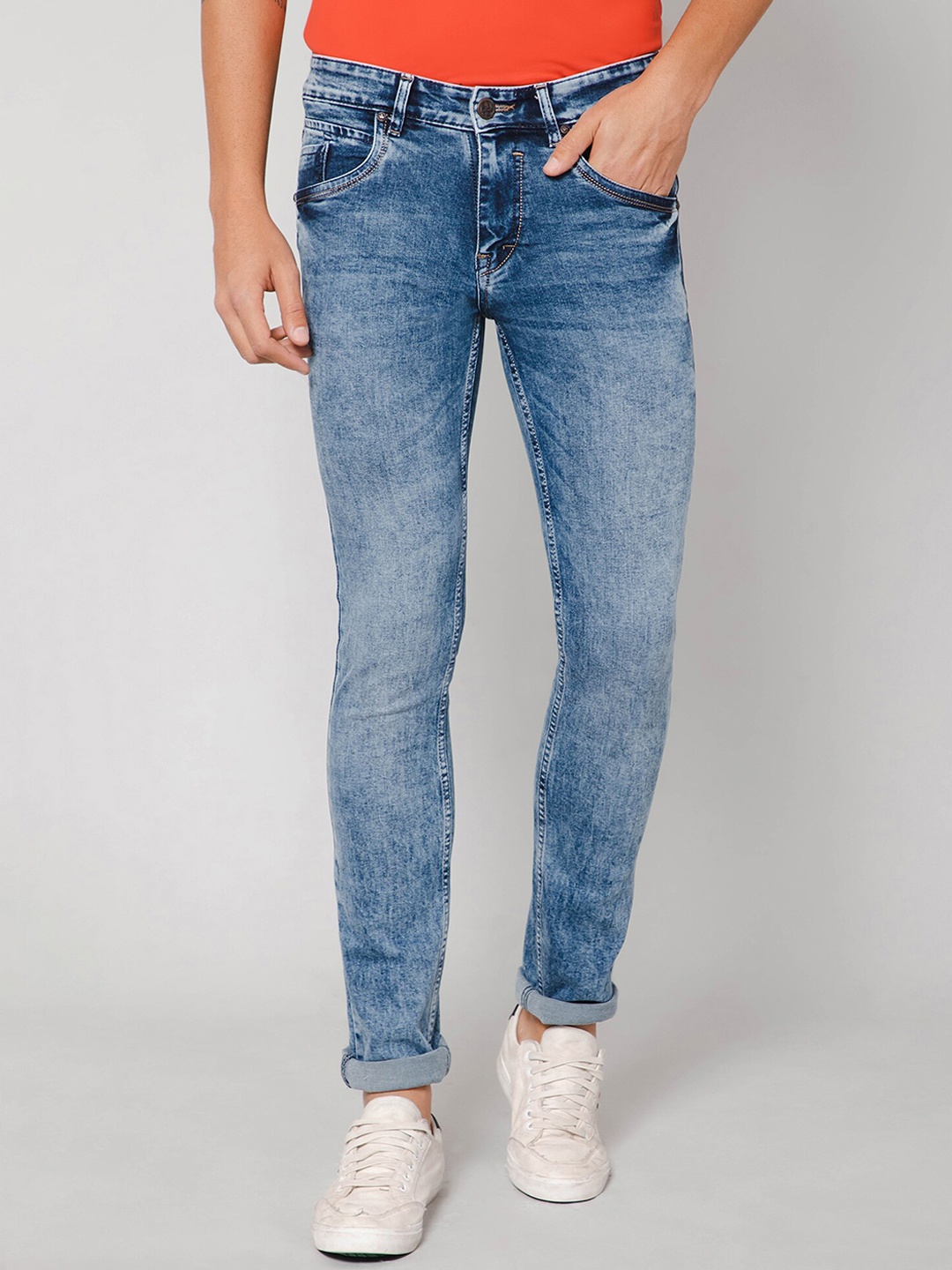 

Cantabil Men Mid-Rise Heavy Fade Cotton Jeans, Blue