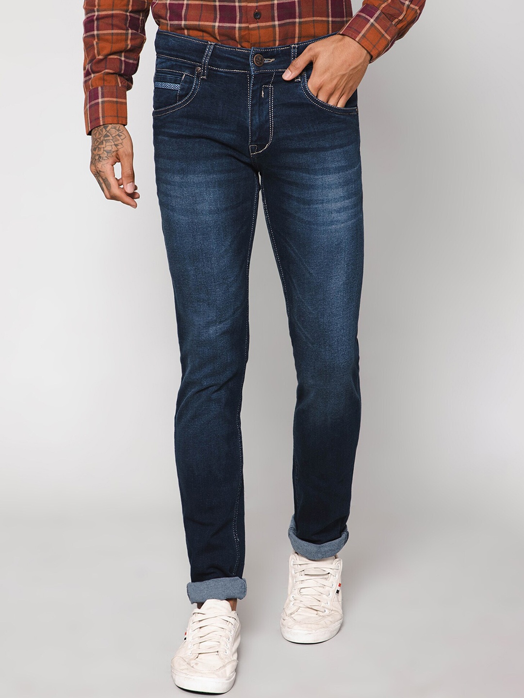 

Cantabil Men Mid-Rise Light Fade Cotton Jeans, Blue