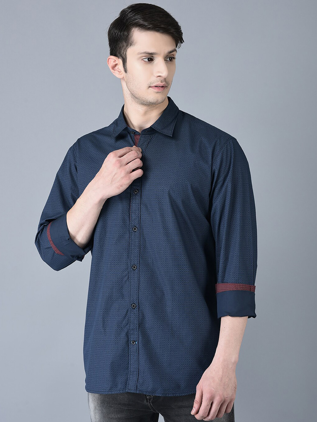 

CANOE Smart Spread Collar Pure Cotton Casual Shirt, Navy blue