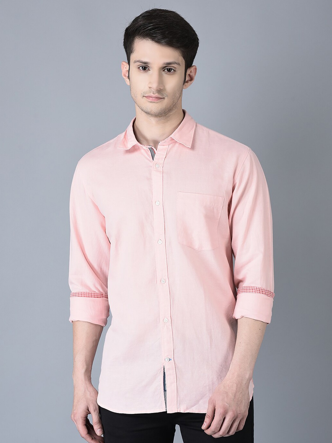 

CANOE Smart Spread Collar Cotton Casual Shirt, Peach