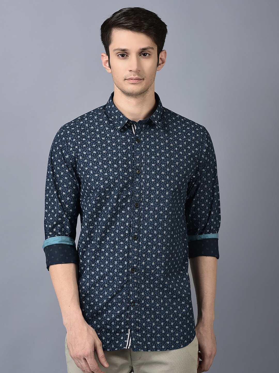 

CANOE Conversational Printed Smart Pure Cotton Casual Shirt, Navy blue