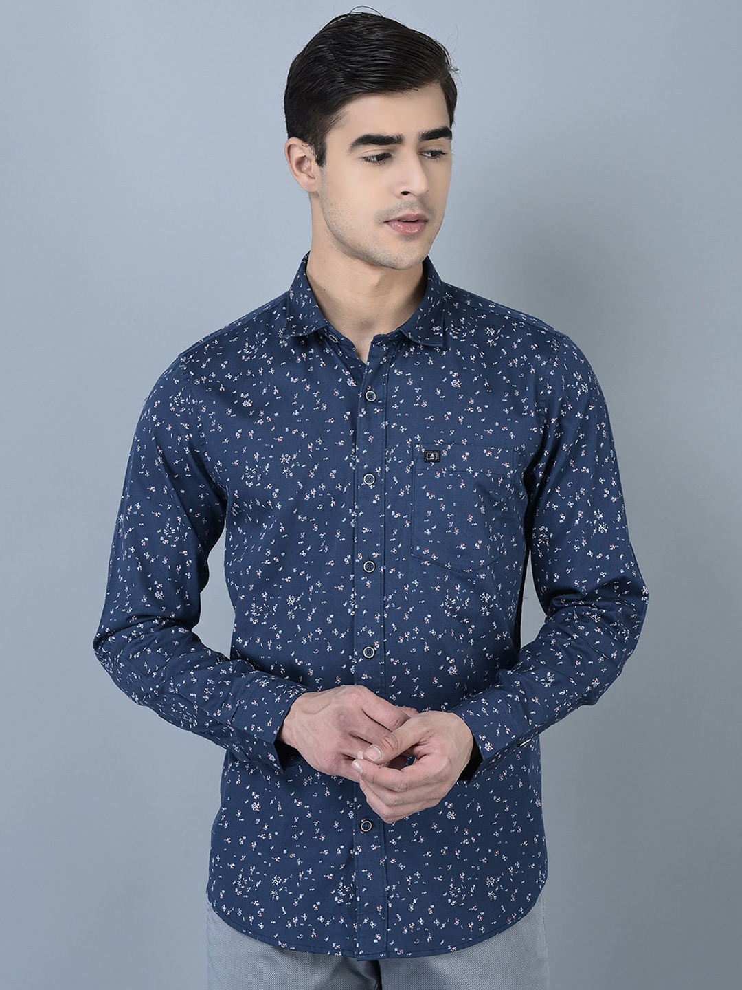 

CANOE Smart Floral Printed Spread Collar Pure Cotton Casual Shirt, Blue