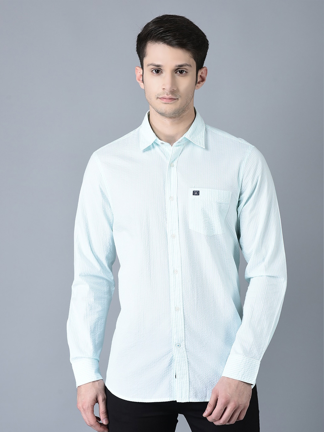 

CANOE Smart Spread Collar Pure Cotton Casual Shirt, Blue