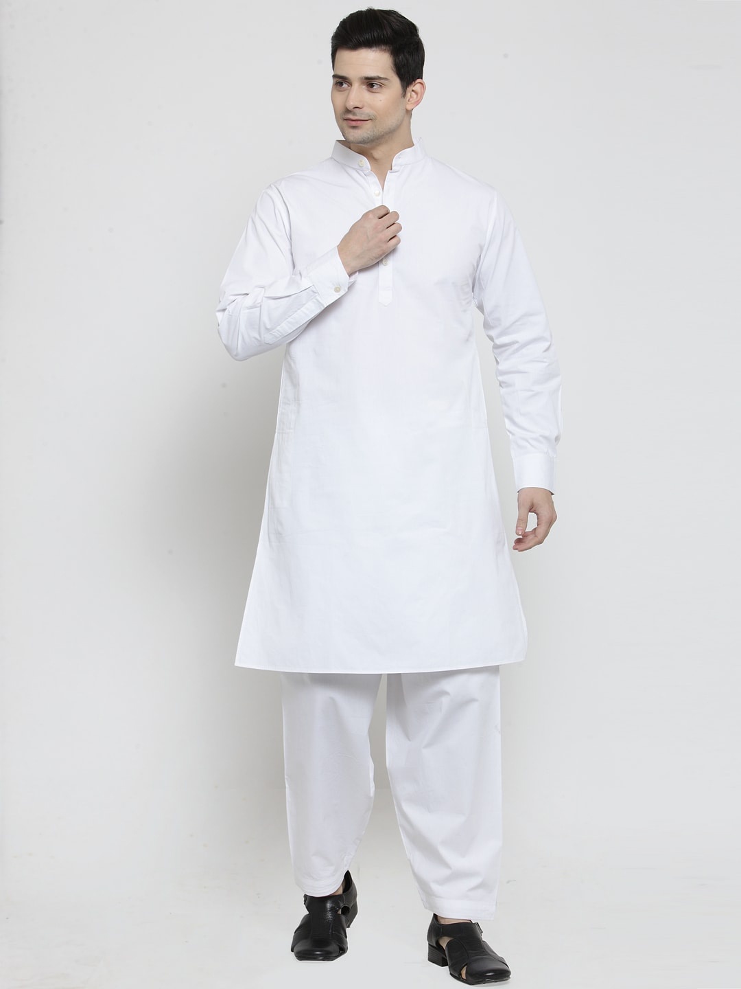 

WESTCLO Mandarin Collar Straight Pure Cotton Kurta, White