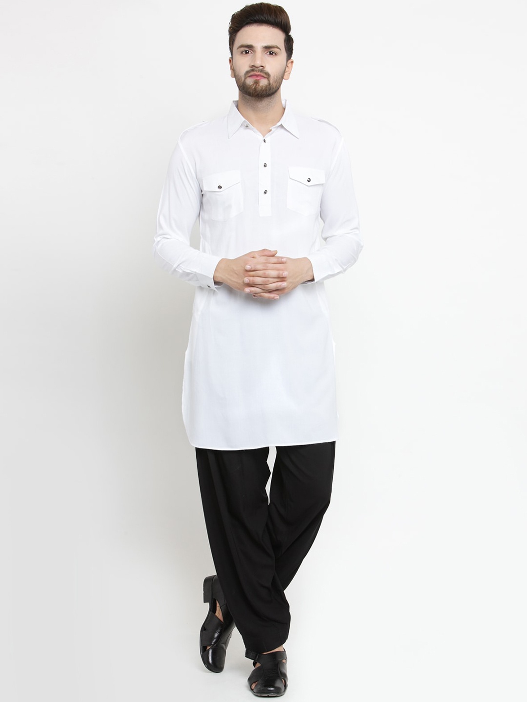 

WESTCLO Shirt Collar Pathani Kurta, White