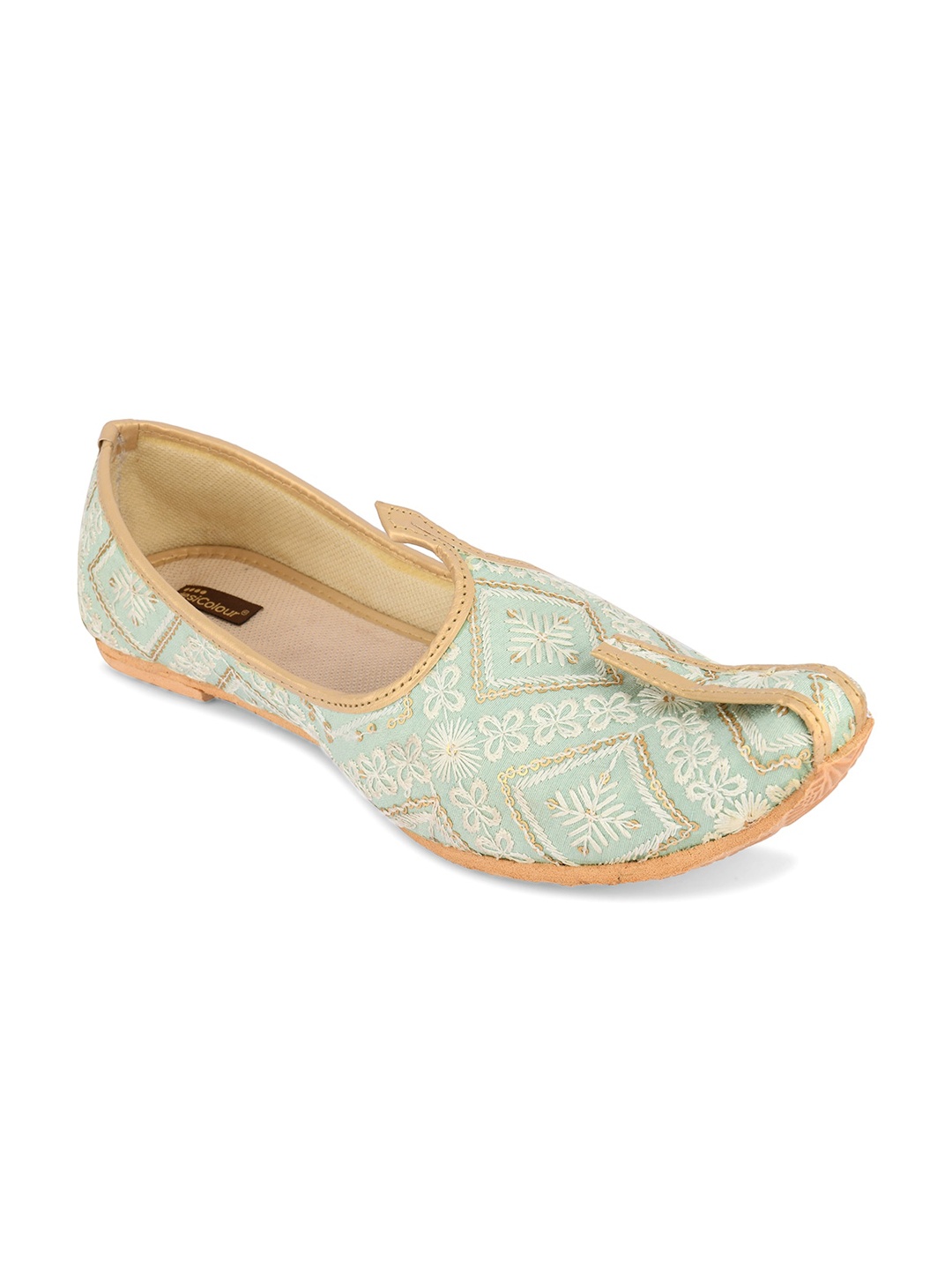 

DESI COLOUR Men Woven Design Comfort Insole Mojaris, Sea green