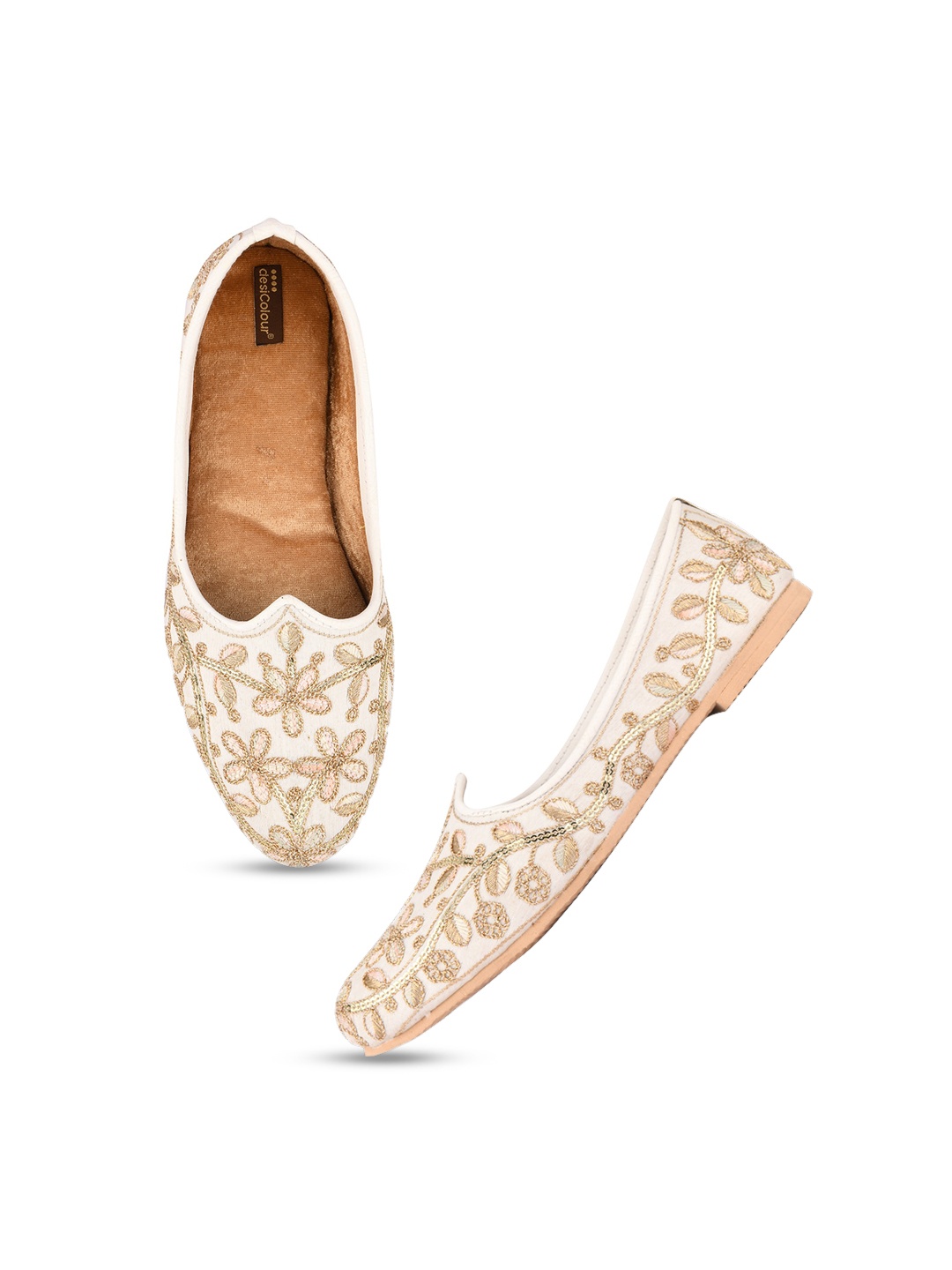

DESI COLOUR Men Woven Design Comfort Insole Mojaris, White