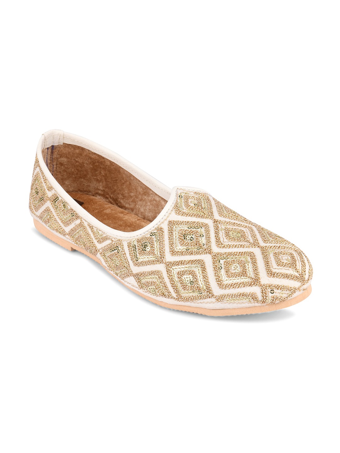 

DESI COLOUR Men Woven Design Comfort Insole Mojaris, Off white