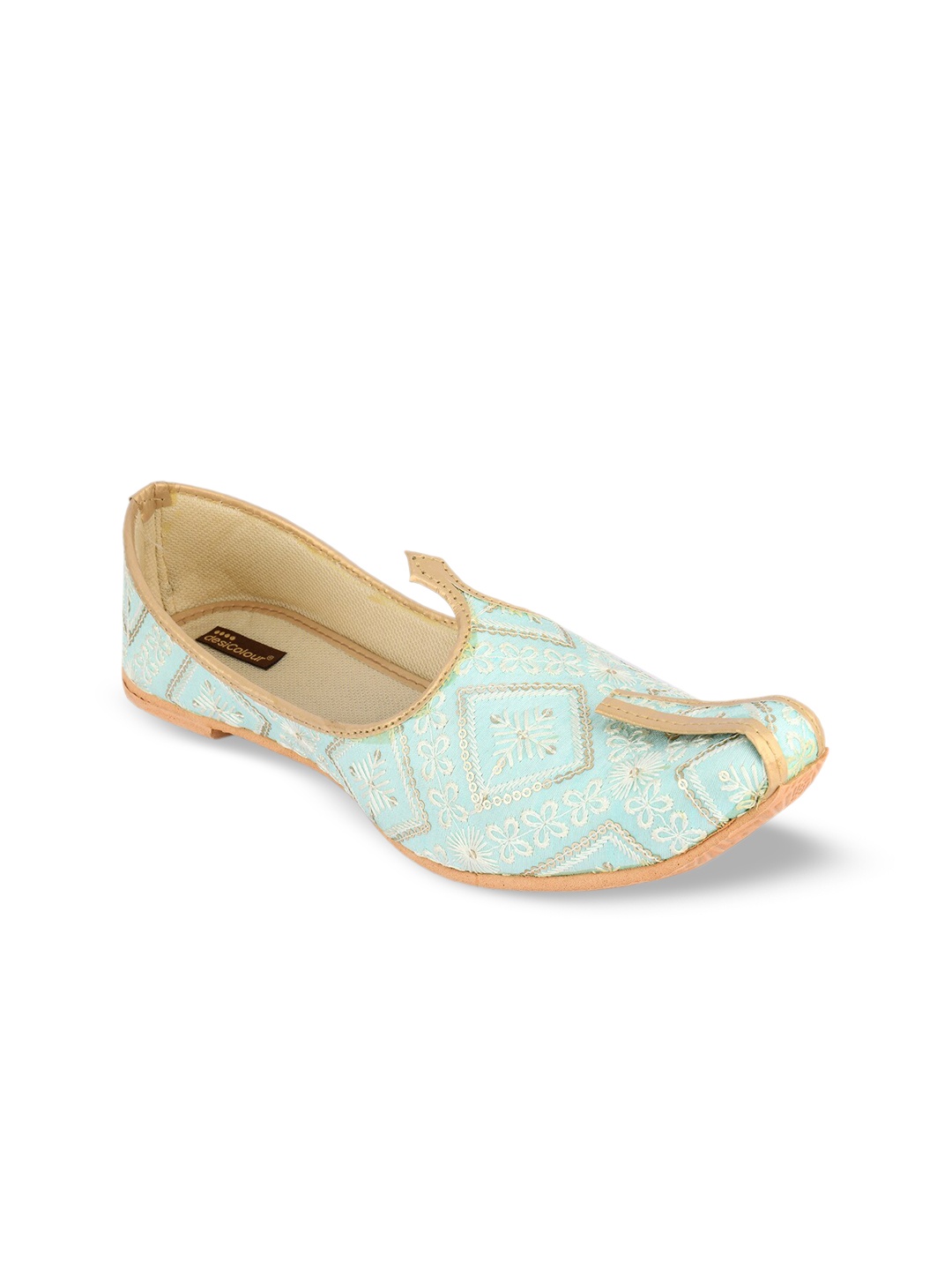 

DESI COLOUR Men Embroidered Ethnic Mojaris, Sea green