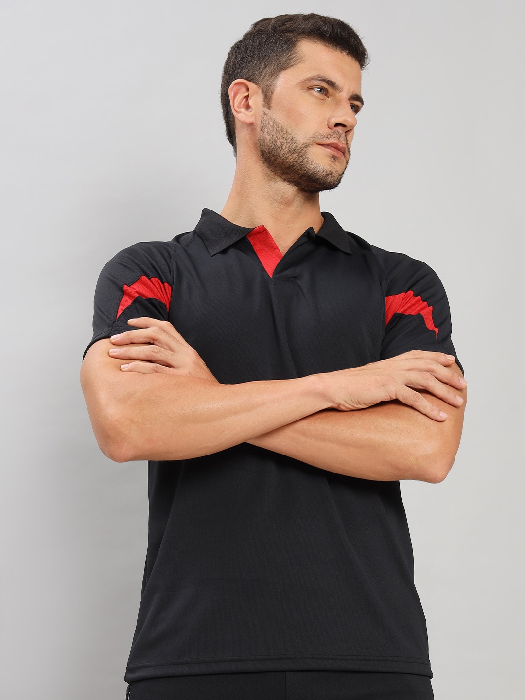 

Technosport Polo Collar Antimicrobial Slim Fit Training & Gym T-shirt, Black