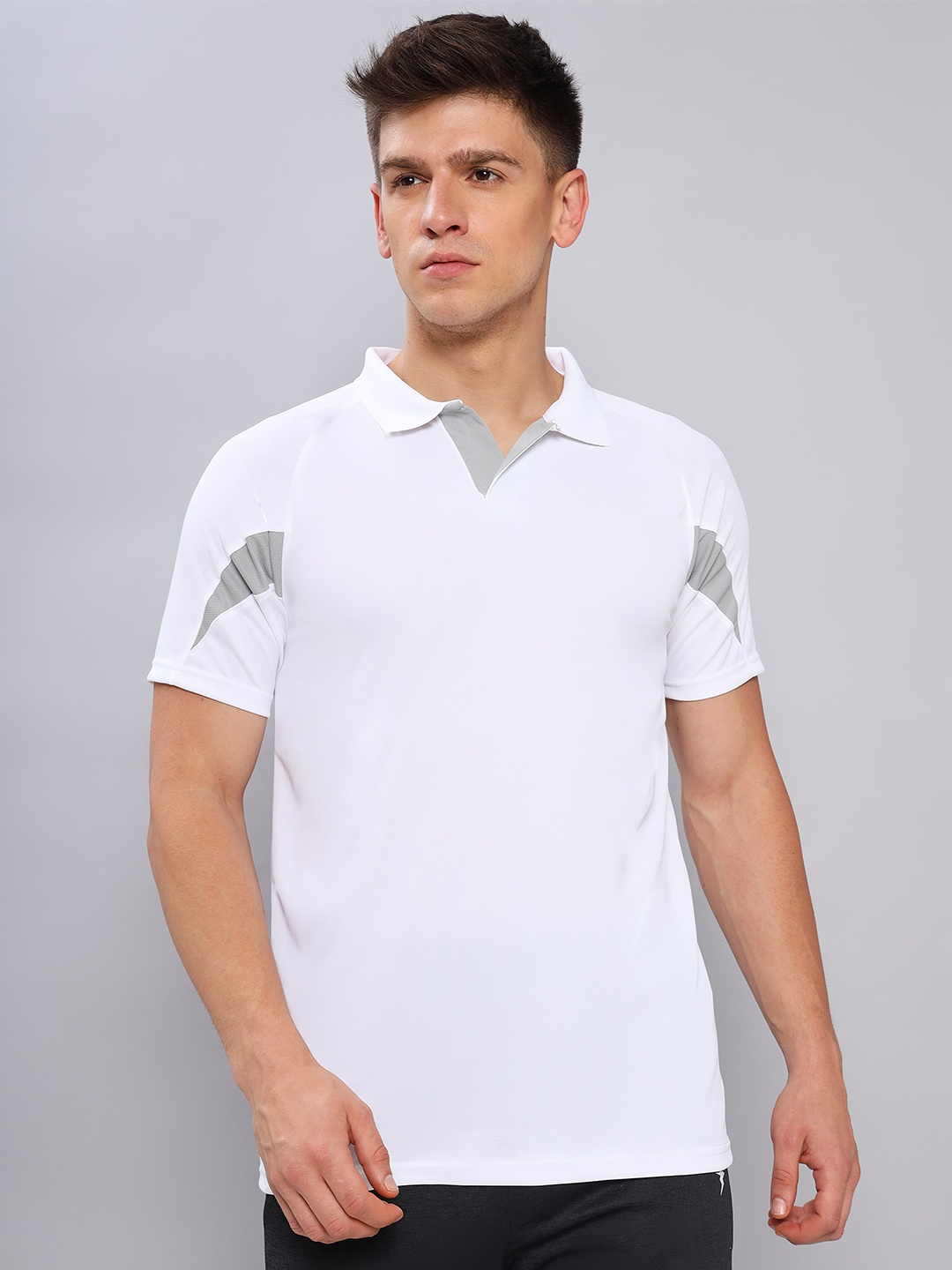 

Technosport Polo Collar Antimicrobial Slim Fit Training & Gym T-shirt, White