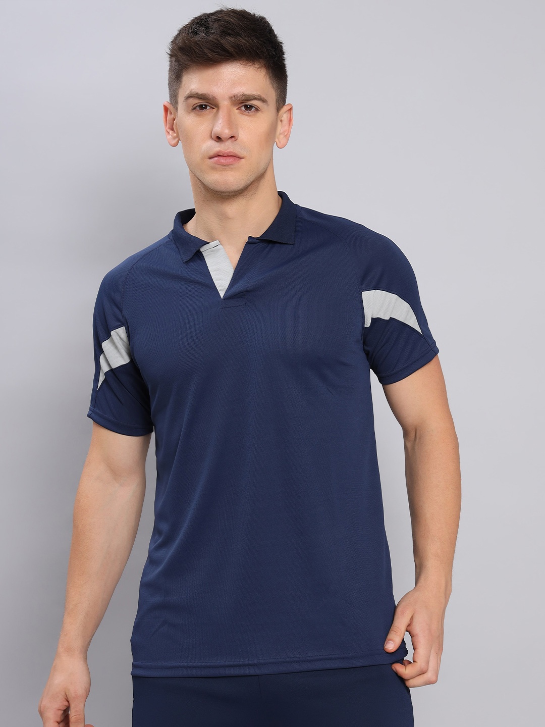 

Technosport Polo Collar Antimicrobial Slim Fit Training & Gym T-shirt, Navy blue
