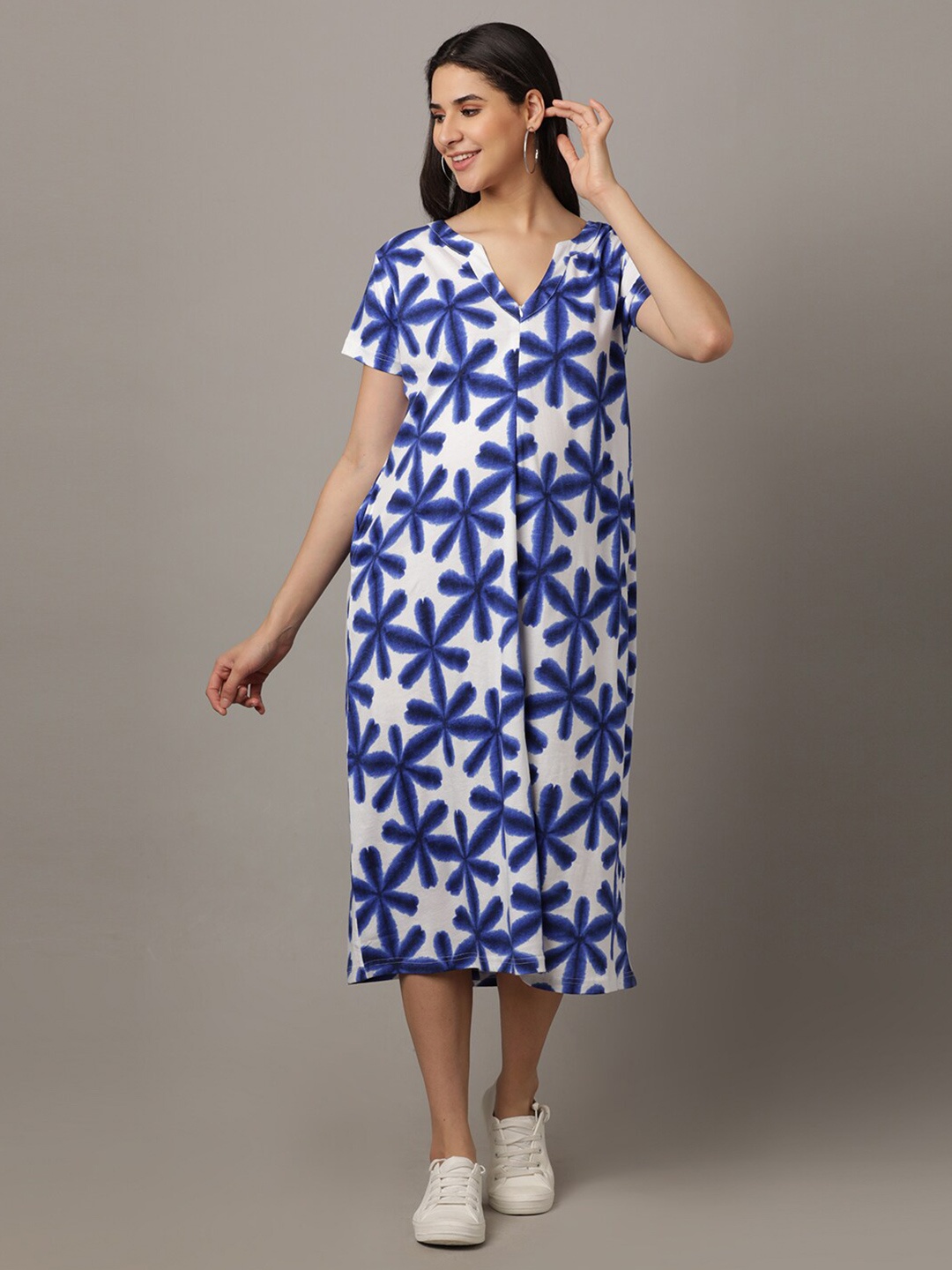 

The Mom Store Floral A-Line Cotton Maternity Midi Dress, White