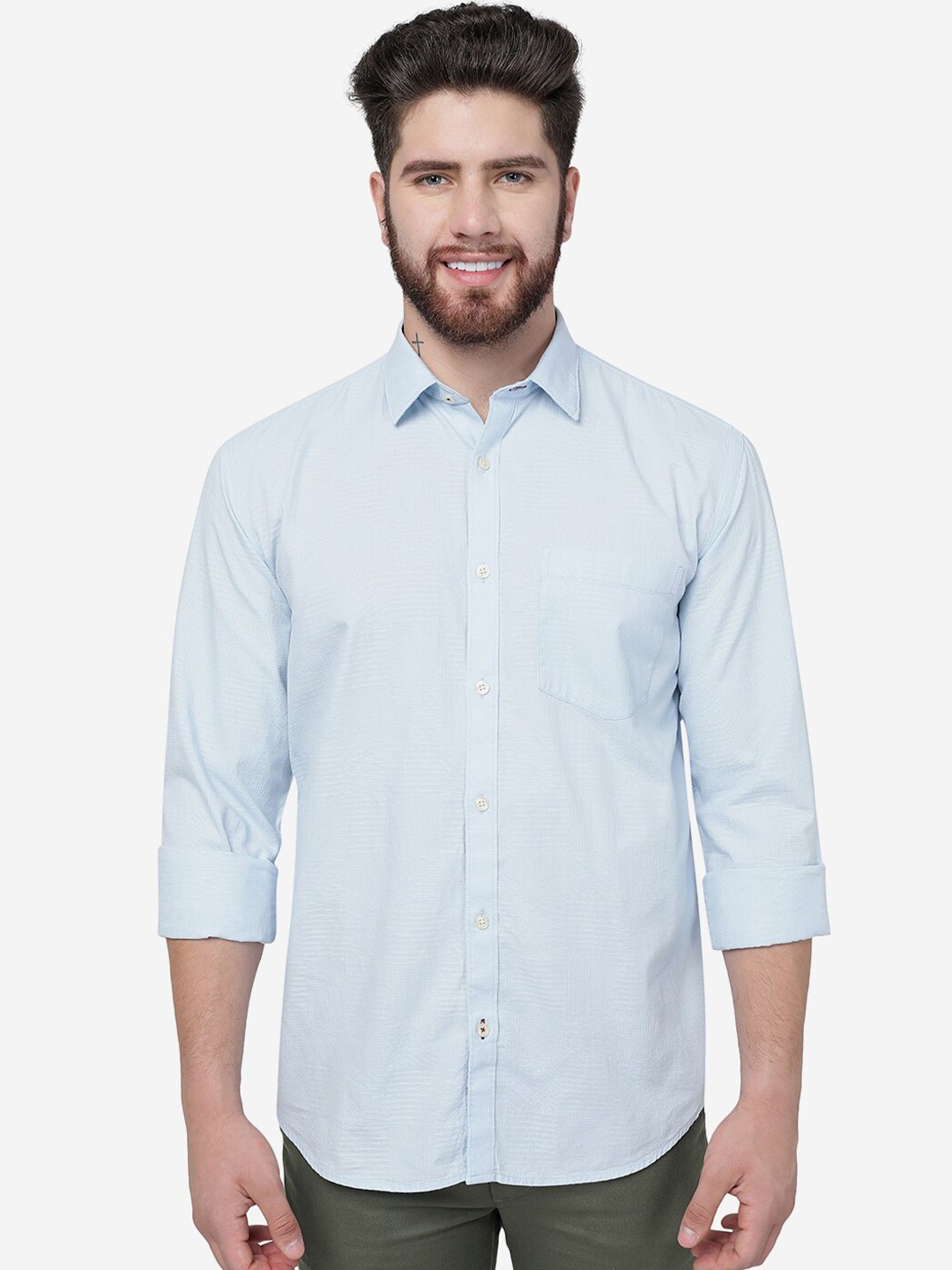 

Greenfibre Spread Collar Cotton Casual Shirt, Blue