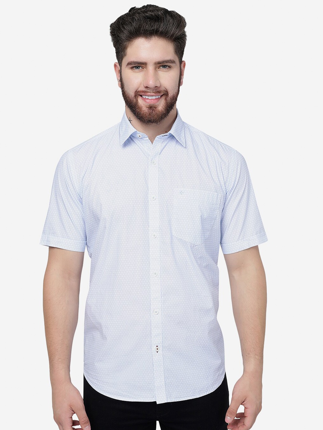 

Greenfibre Micro Ditsy Printed Cotton Casual Shirt, Blue