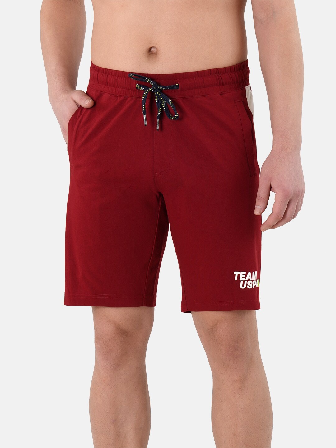

U.S. Polo Assn. Men Colourblocked IYAR Knit Lounge Shorts, Maroon