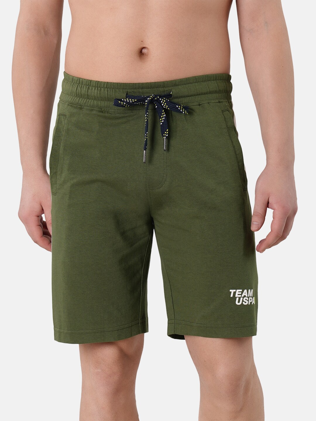 

U.S. Polo Assn. Men Colourblocked IYAR Knit Lounge Shorts, Olive
