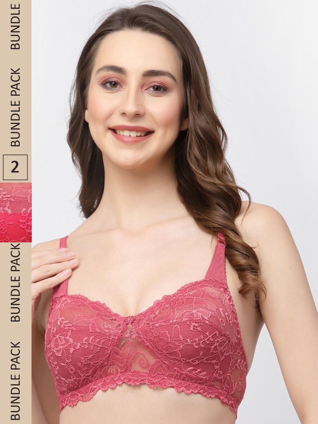 

Docare Pack of 2 Non-Padded Lace Bralette Bra, Pink