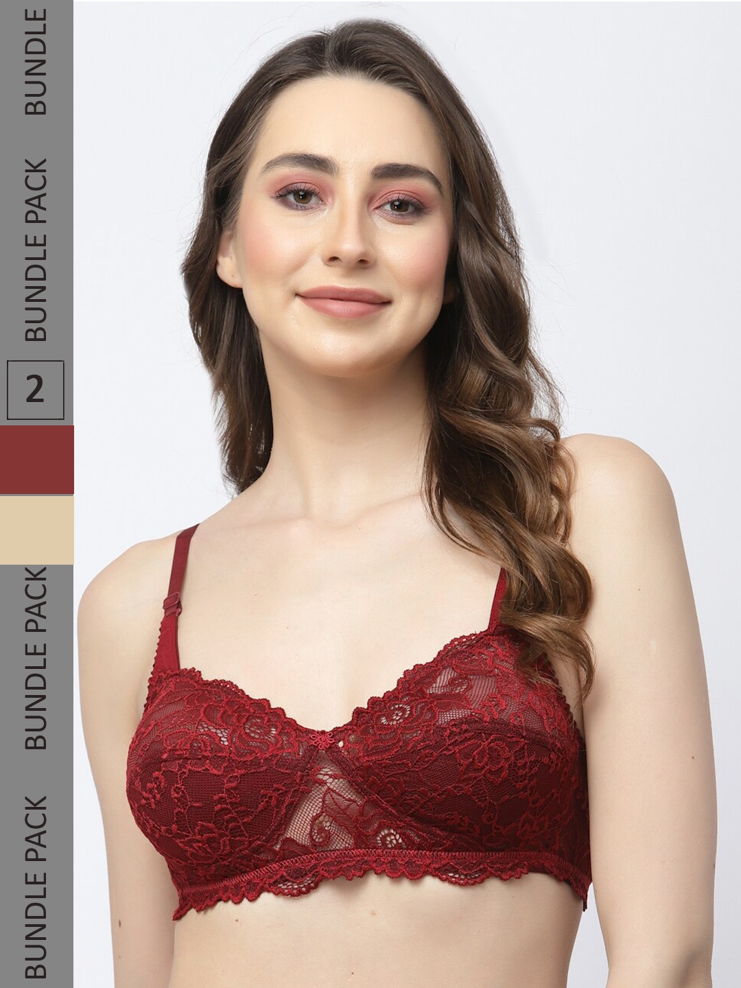 

Docare Pack Of 2 Non-Padded Non Wired Lace Half Coverage Cotton Bralette Bra, Brown