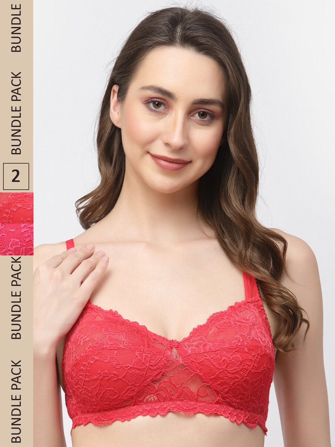 

Docare Pack of 2 Non-Padded Lace T-Shirt Bra, Pink