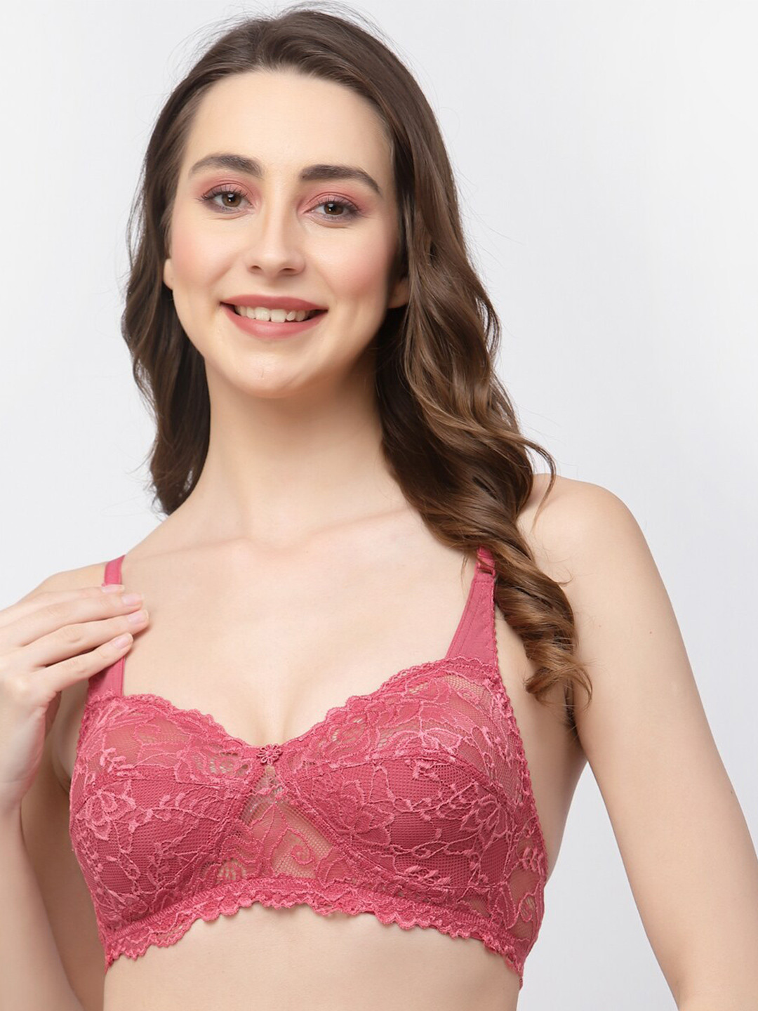 

Docare Pack of 2 Non-Padded Lace Bralette Bra, Pink