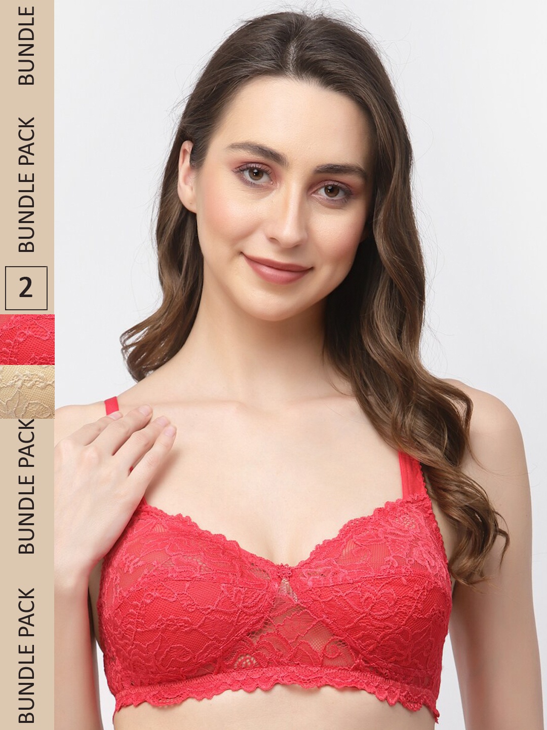 

Docare Pack of 2 Non-Padded Lace Bralette Bra, Red