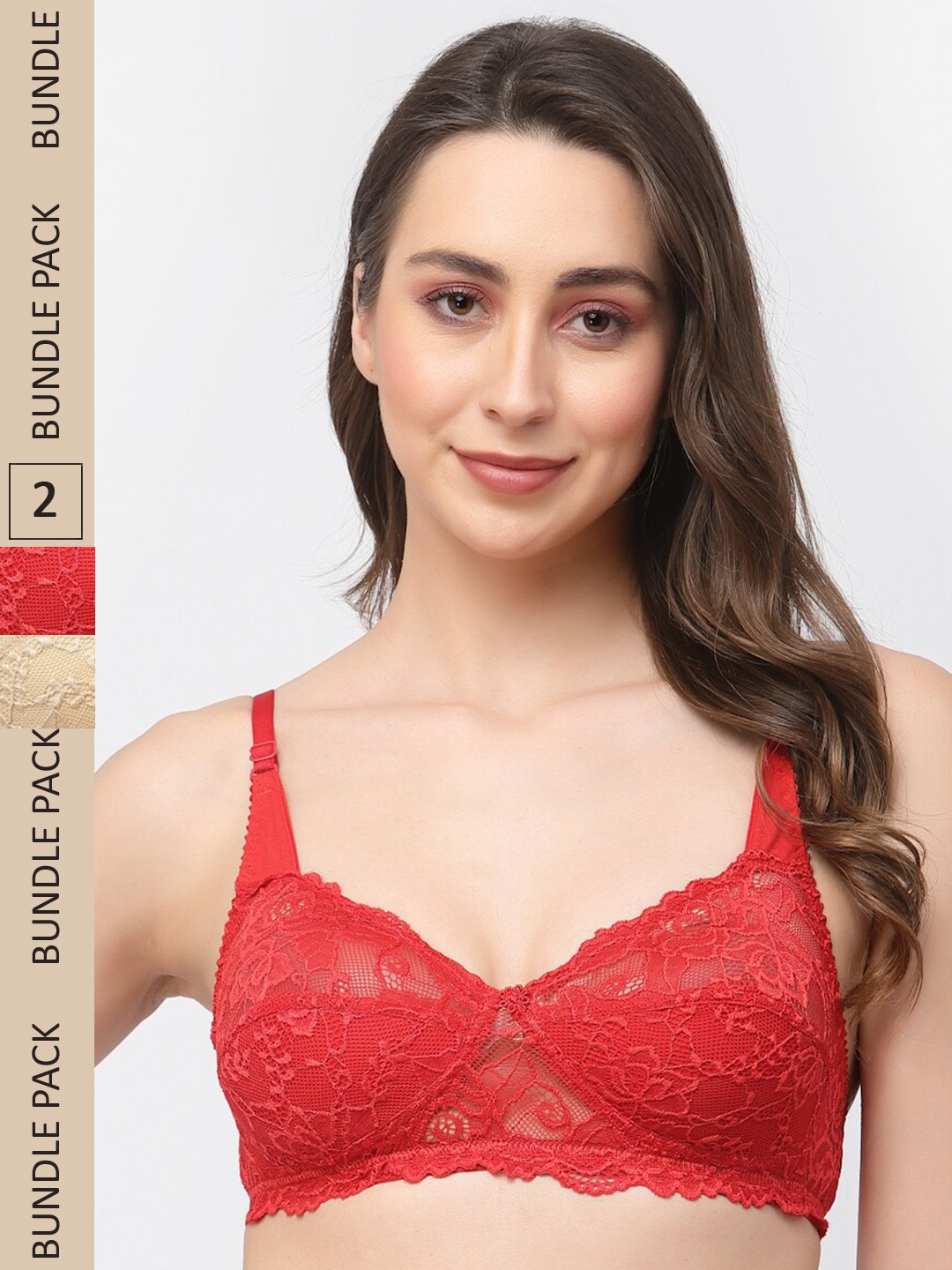 

Docare Pack Of 2 Floral Non Padded All Day Comfort Non-Wired Cotton Bralette Lace Bra, Beige